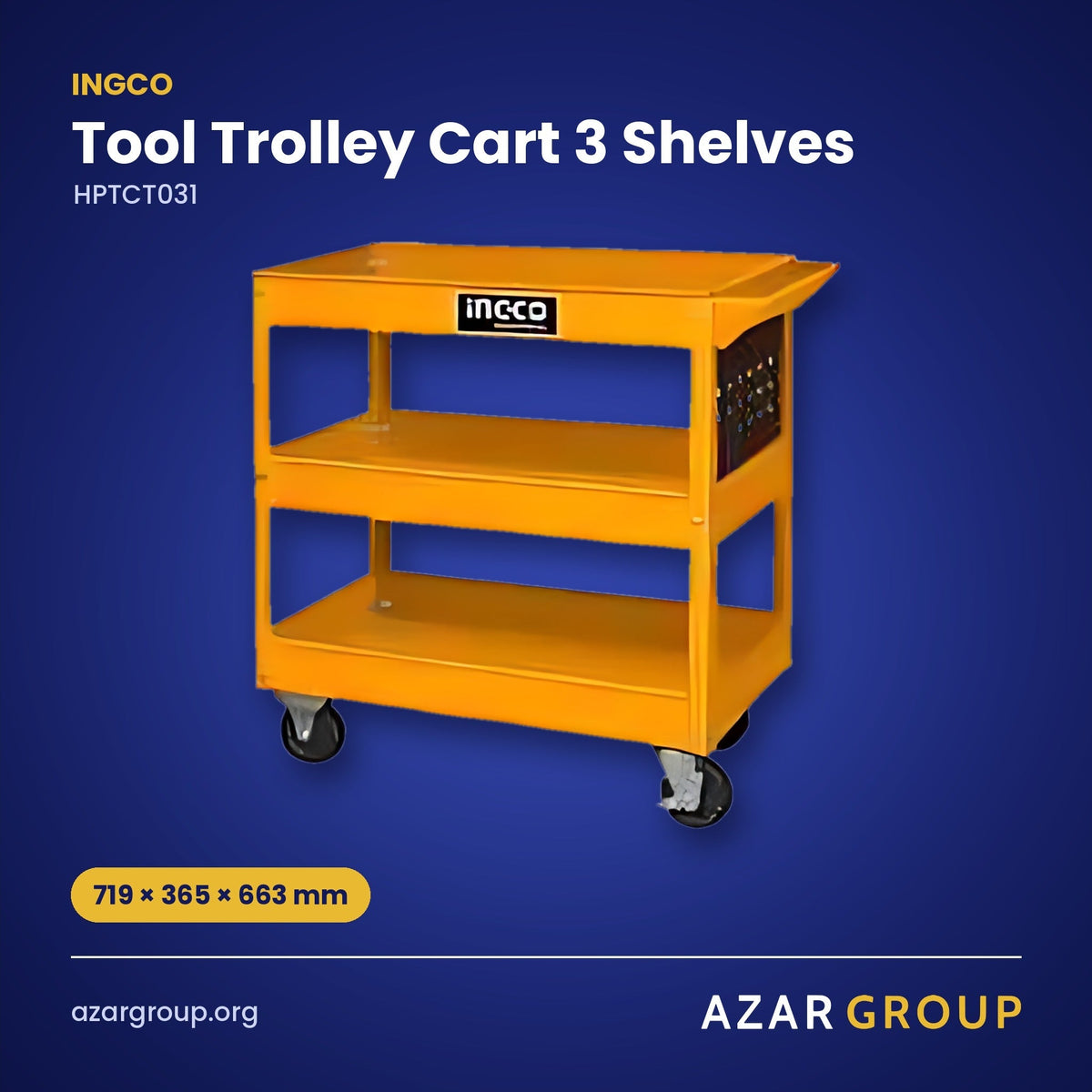 INGCO HPTCT031 Tool Trolley Cart 3 Shelves – 719 × 365 × 663 mm