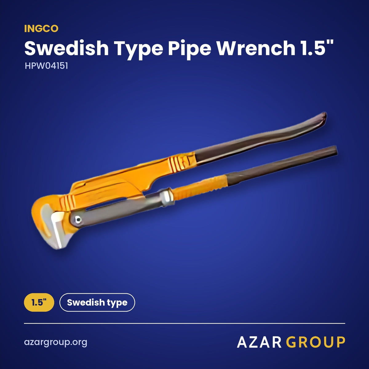 INGCO HPW04151 Swedish Type Pipe Wrench 1.5" – 1.5", Swedish type