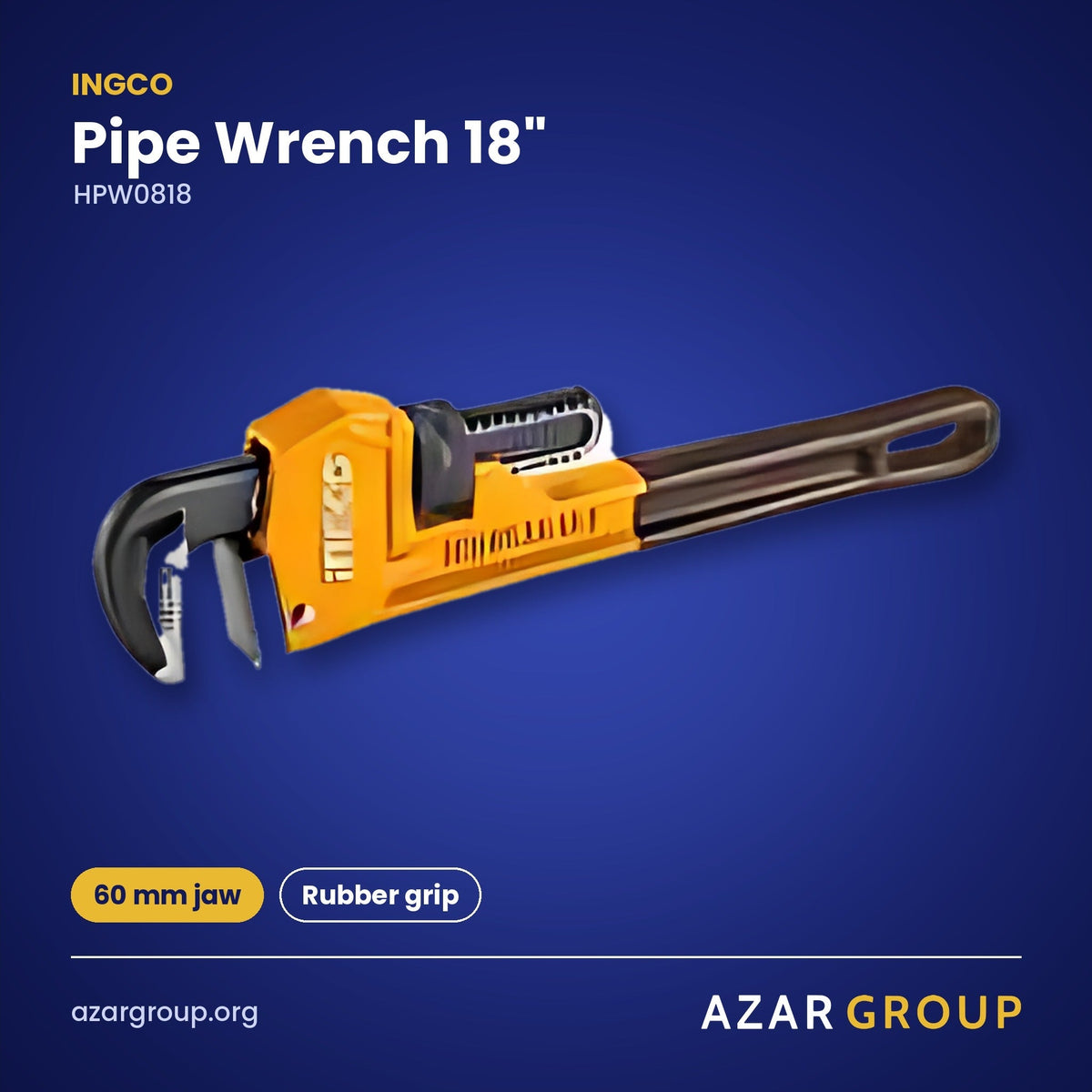 INGCO HPW0818 Pipe Wrench 18" – 60 mm jaw, Rubber grip
