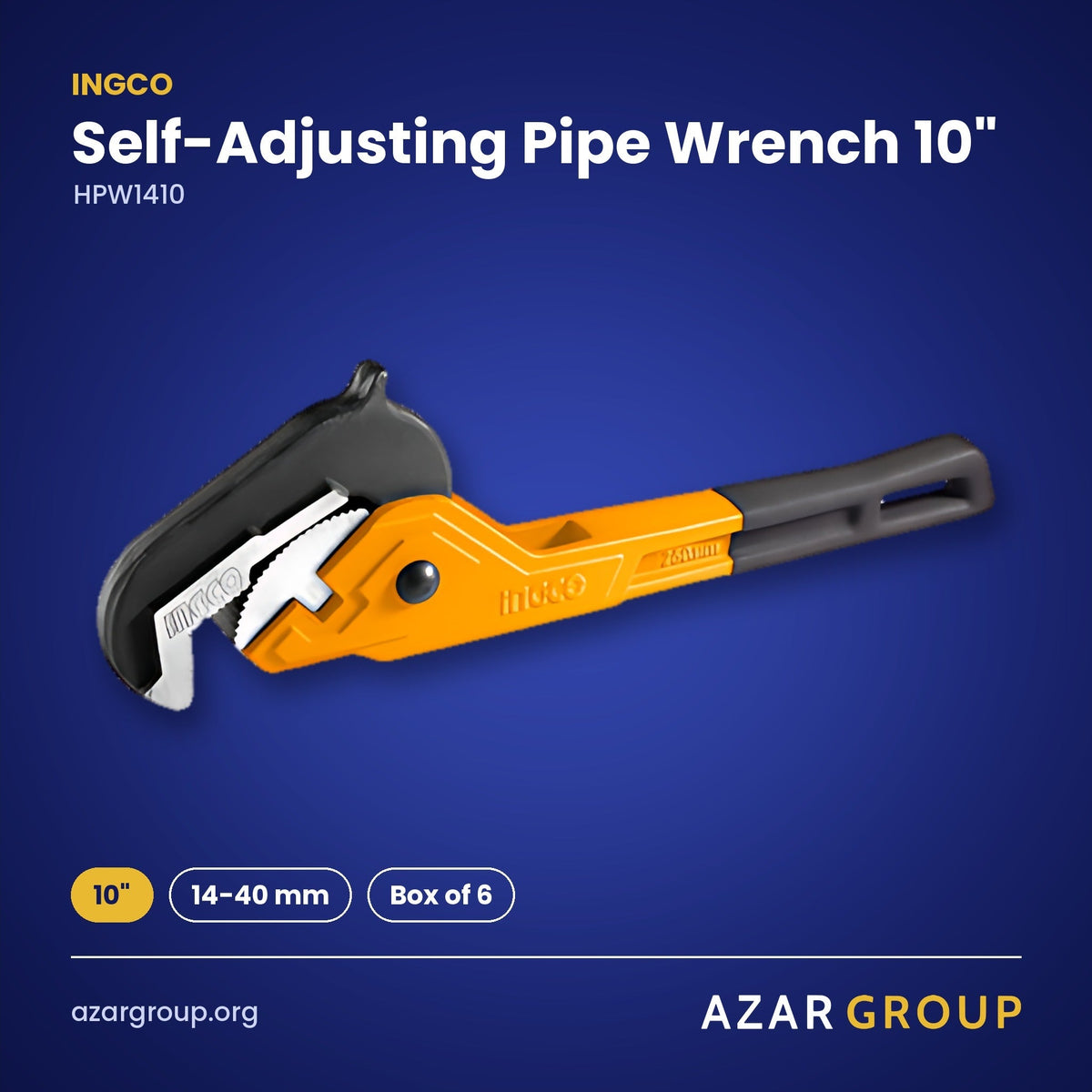 INGCO HPW1410 Self-Adjusting Pipe Wrench 10" – 10", 14-40 mm, Box of 6