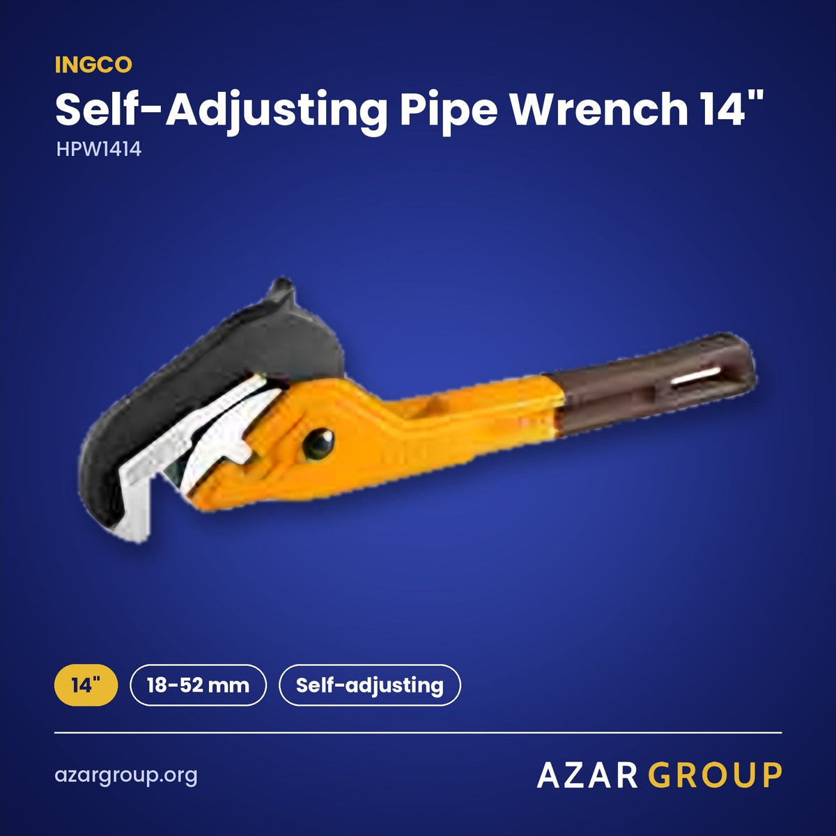 INGCO HPW1414 Self-Adjusting Pipe Wrench 14" – 14", 18-52 mm, Self-adjusting