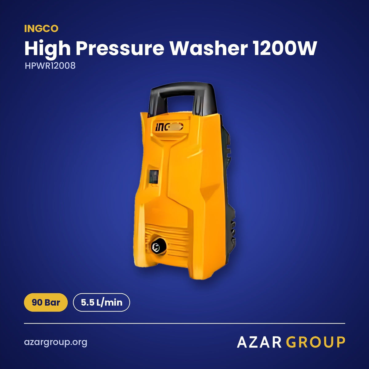INGCO HPWR12008 High Pressure Washer 1200W – 90 Bar, 5.5 L/min