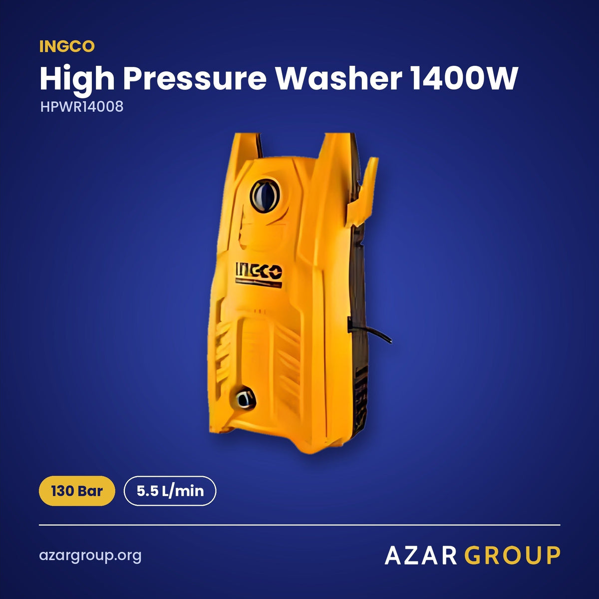 INGCO HPWR14008 High Pressure Washer 1400W – 130 Bar, 5.5 L/min