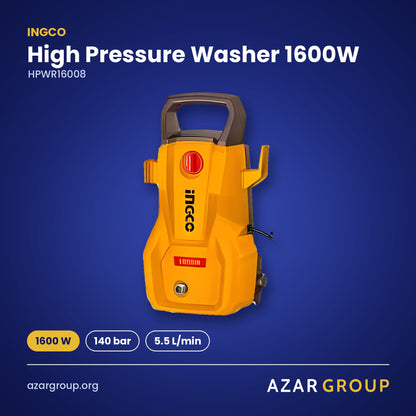 INGCO HPWR16008 High Pressure Washer 1600W – 1600 W, 140 bar, 5.5 L/min