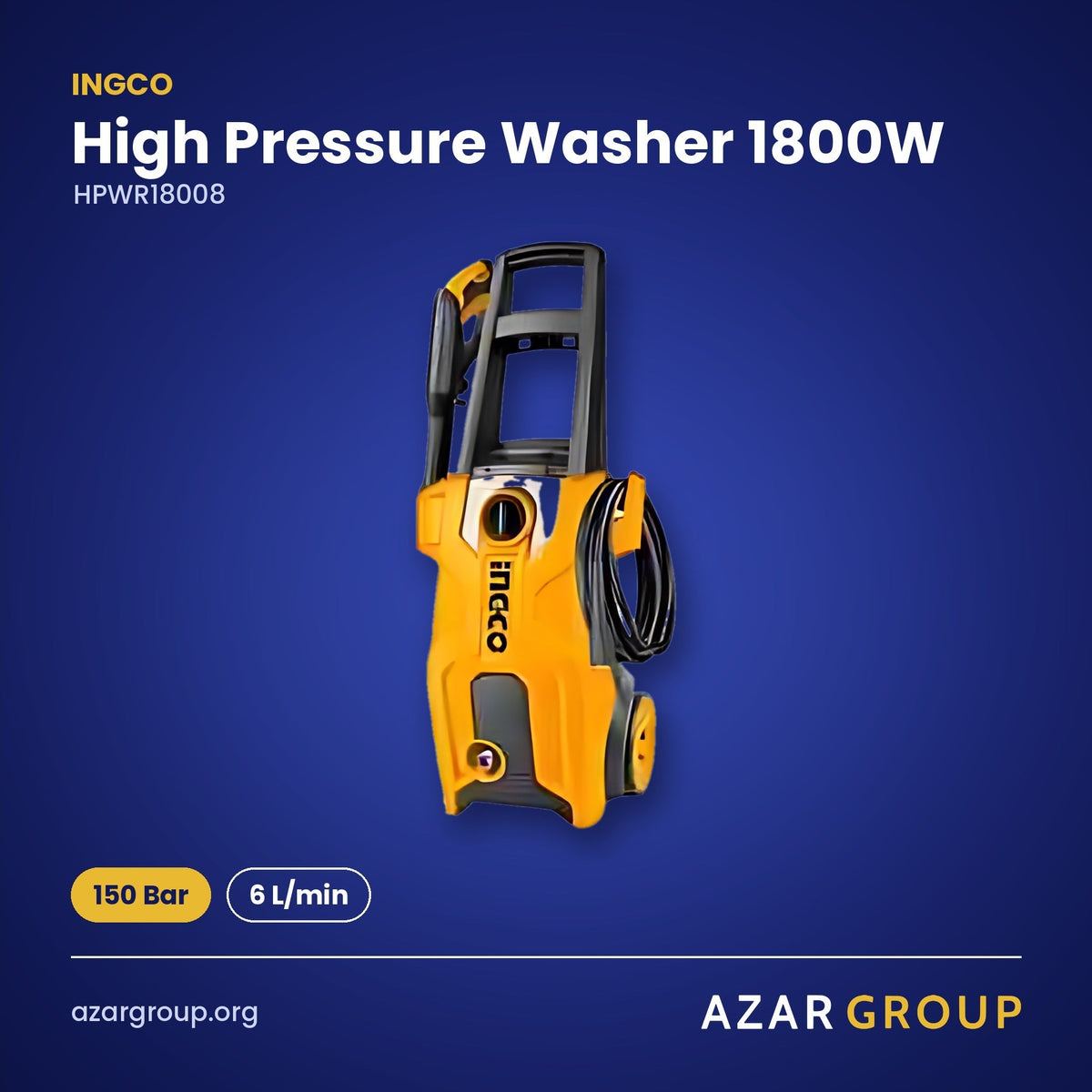 INGCO HPWR18008 High Pressure Washer 1800W – 150 Bar, 6 L/min