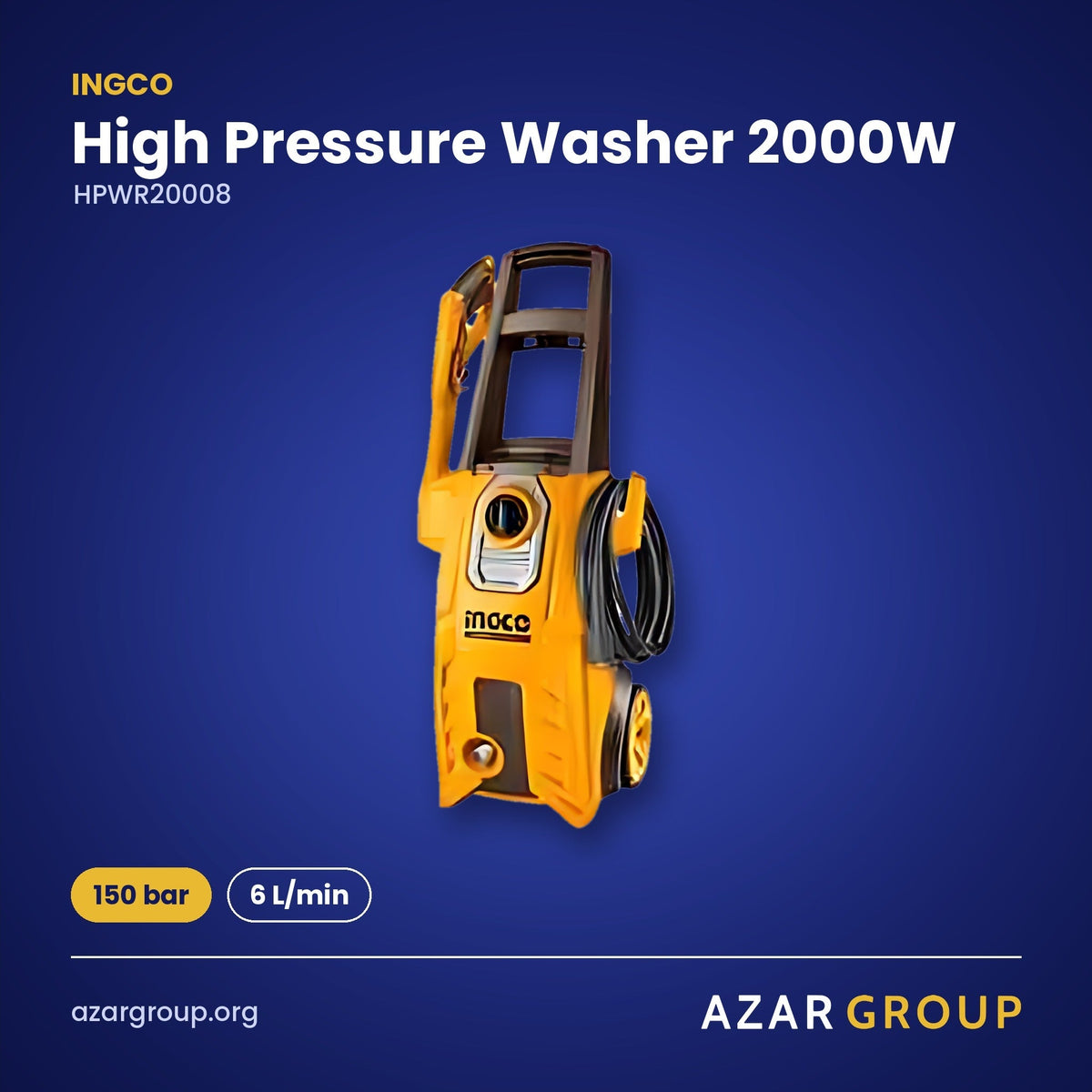 INGCO HPWR20008 High Pressure Washer 2000W – 150 bar, 6 L/min