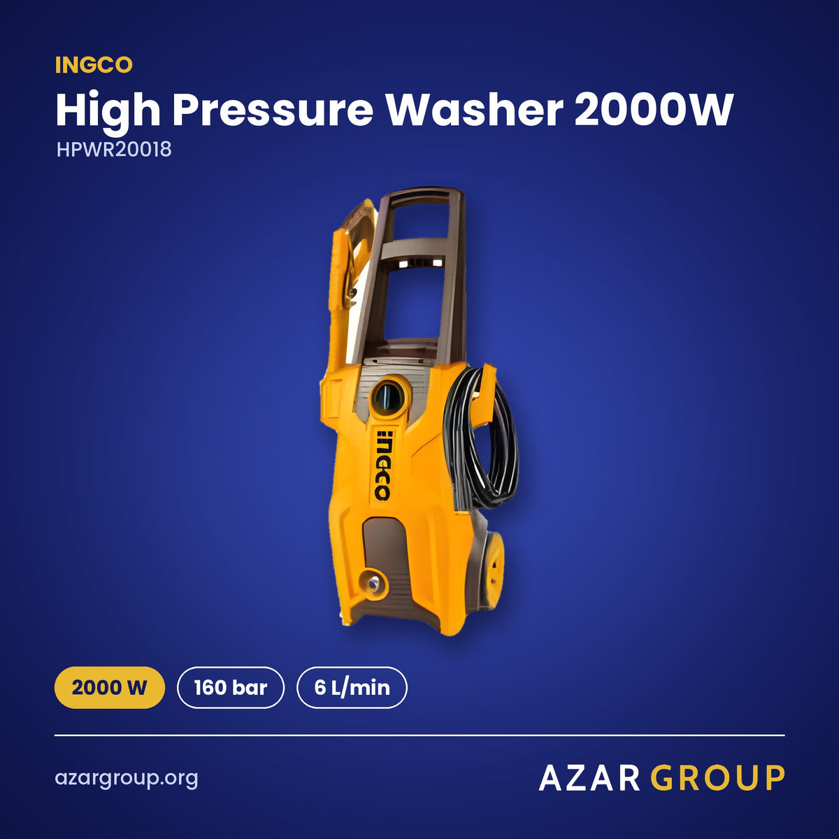 INGCO HPWR20018 High Pressure Washer 2000W – 2000 W, 160 bar, 6 L/min