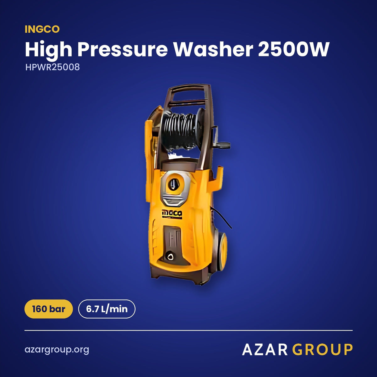 INGCO HPWR25008 High Pressure Washer 2500W – 160 bar, 6.7 L/min