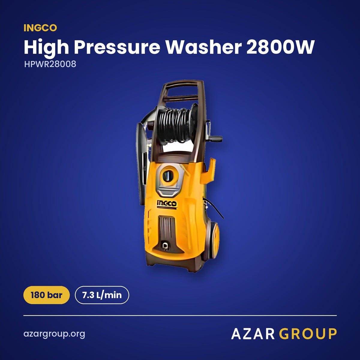 INGCO HPWR28008 High Pressure Washer 2800W – 180 bar, 7.3 L/min