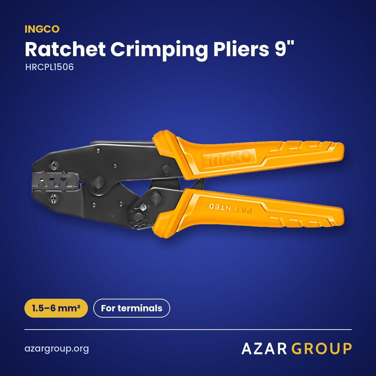 INGCO HRCPL1506 Ratchet Crimping Pliers 9" – 1.5–6 mm², For terminals
