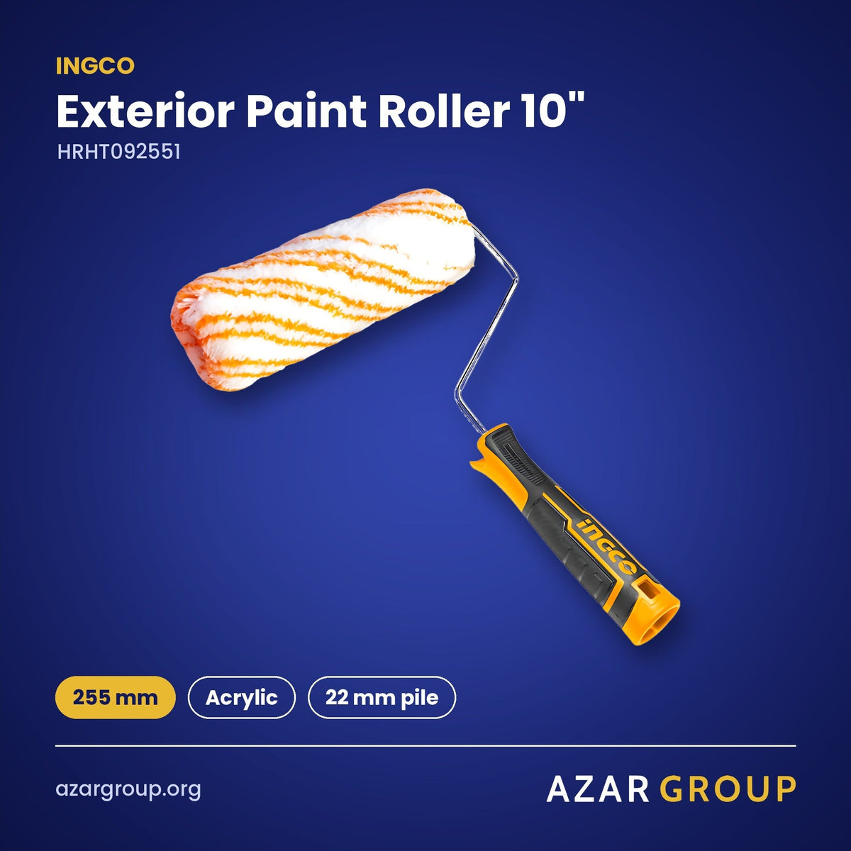 INGCO HRHT092551 Exterior Paint Roller 10" – 255 mm, Acrylic, 22 mm pile