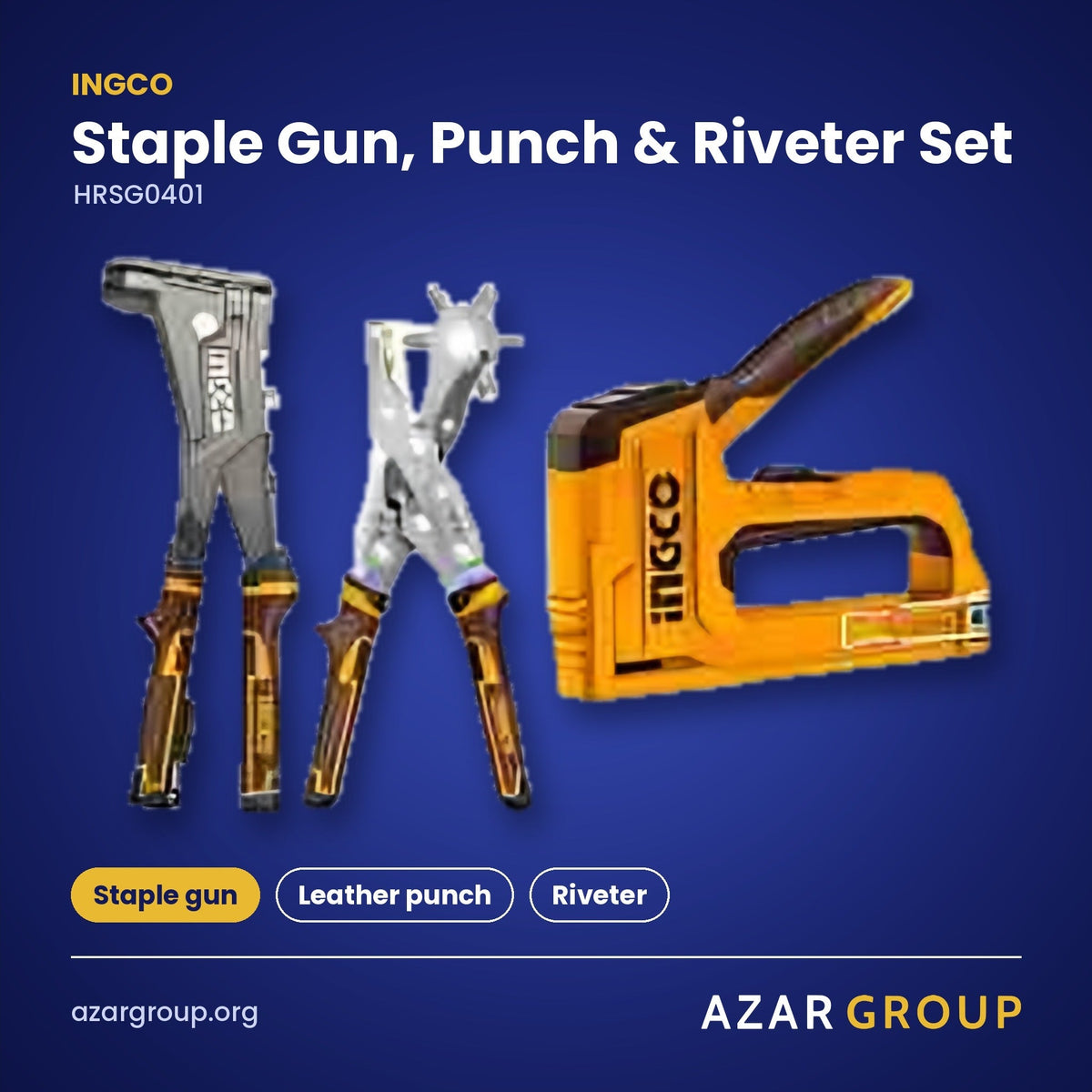 INGCO HRSG0401 Staple Gun, Punch & Riveter Set – Staple gun, Leather punch, Riveter