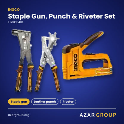 INGCO HRSG0401 Staple Gun, Punch & Riveter Set – Staple gun, Leather punch, Riveter