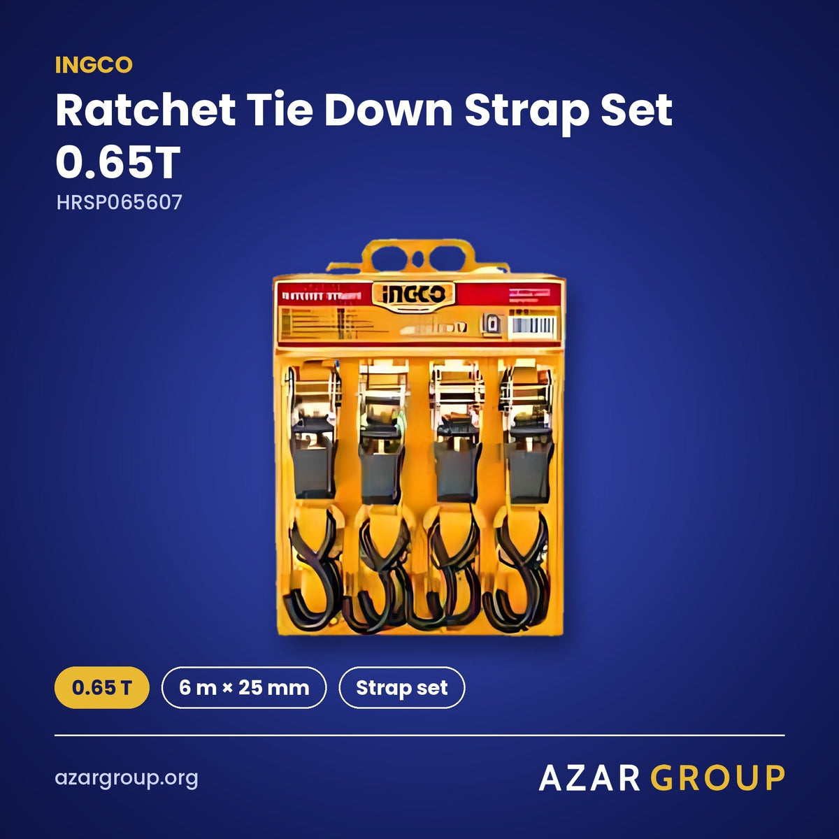 INGCO HRSP065607 Ratchet Tie Down Strap Set 0.65T – 0.65 T, 6 m × 25 mm, Strap set