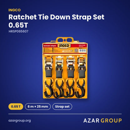 INGCO HRSP065607 Ratchet Tie Down Strap Set 0.65T – 0.65 T, 6 m × 25 mm, Strap set