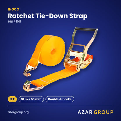 INGCO HRSP3101 Ratchet Tie-Down Strap – 3 T, 10 m × 50 mm, Double J-hooks
