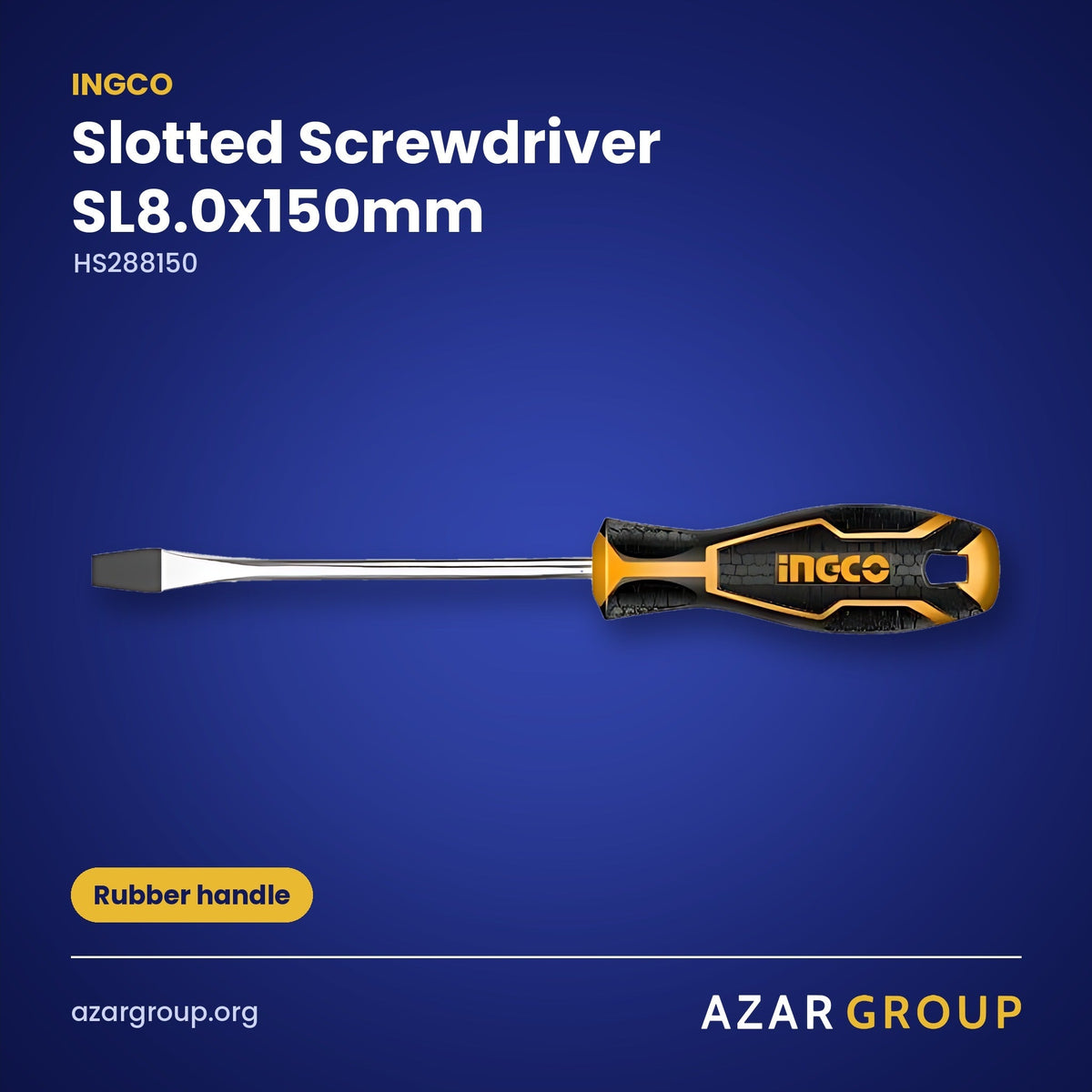 INGCO HS288150 Slotted Screwdriver SL8.0x150mm – Rubber handle