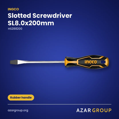 INGCO HS288200 Slotted Screwdriver SL8.0x200mm – Rubber handle