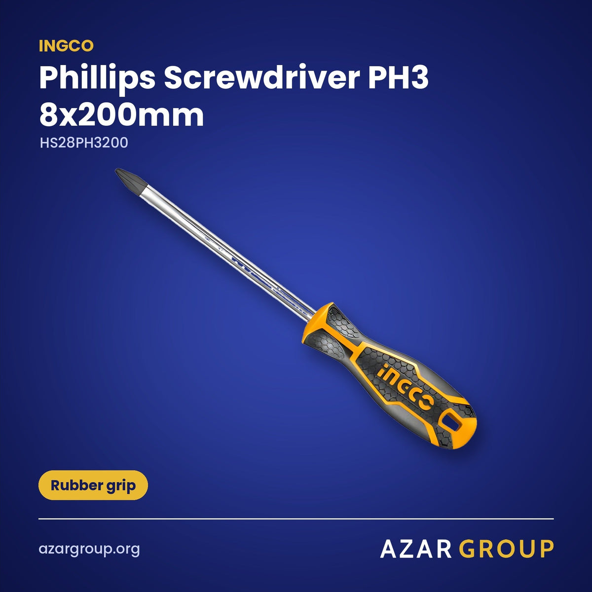 INGCO HS28PH3200 Phillips Screwdriver PH3 8x200mm – Rubber grip