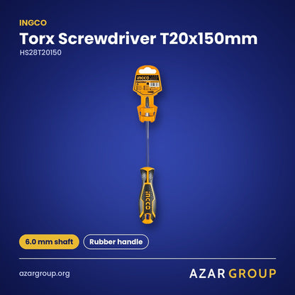 INGCO HS28T20150 Torx Screwdriver T20x150mm – 6.0 mm shaft, Rubber handle