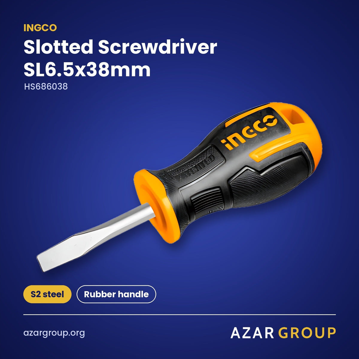 INGCO HS686038 Slotted Screwdriver SL6.5x38mm – S2 steel, Rubber handle