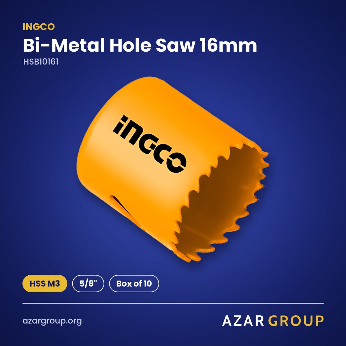 INGCO HSB10161 Bi-Metal Hole Saw 16mm – HSS M3, 5/8", Box of 10
