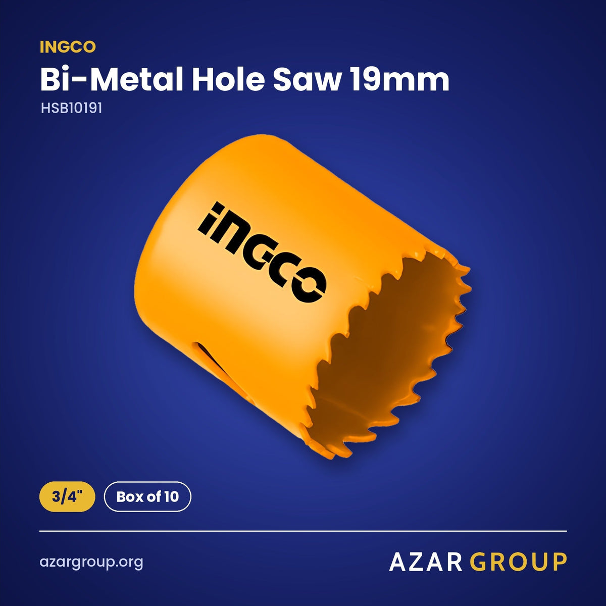 INGCO HSB10191 Bi-Metal Hole Saw 19mm – 3/4", Box of 10