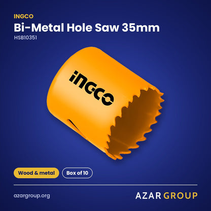 INGCO HSB10351 Bi-Metal Hole Saw 35mm – Wood & metal, Box of 10