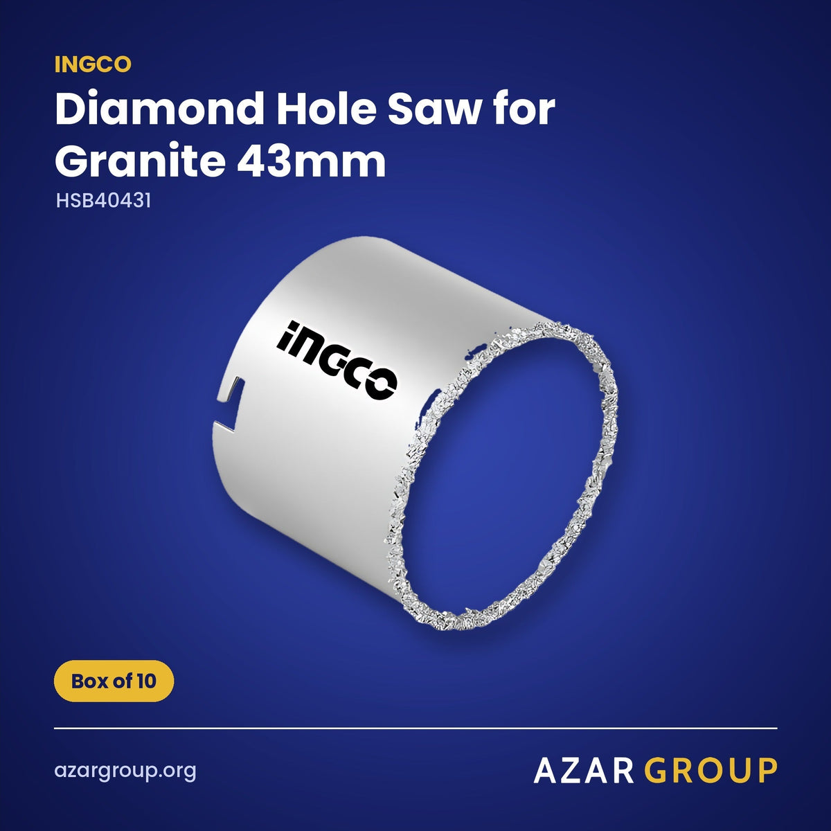 INGCO HSB40431 Diamond Hole Saw for Granite 43mm – Box of 10