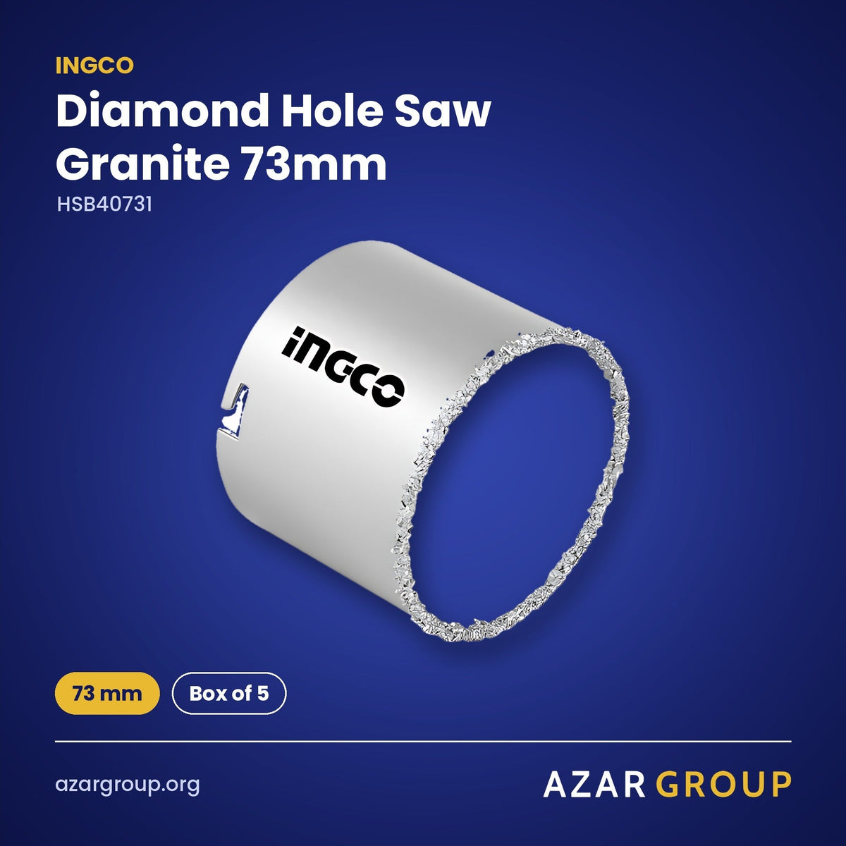 INGCO HSB40731 Diamond Hole Saw Granite 73mm – 73 mm, Box of 5