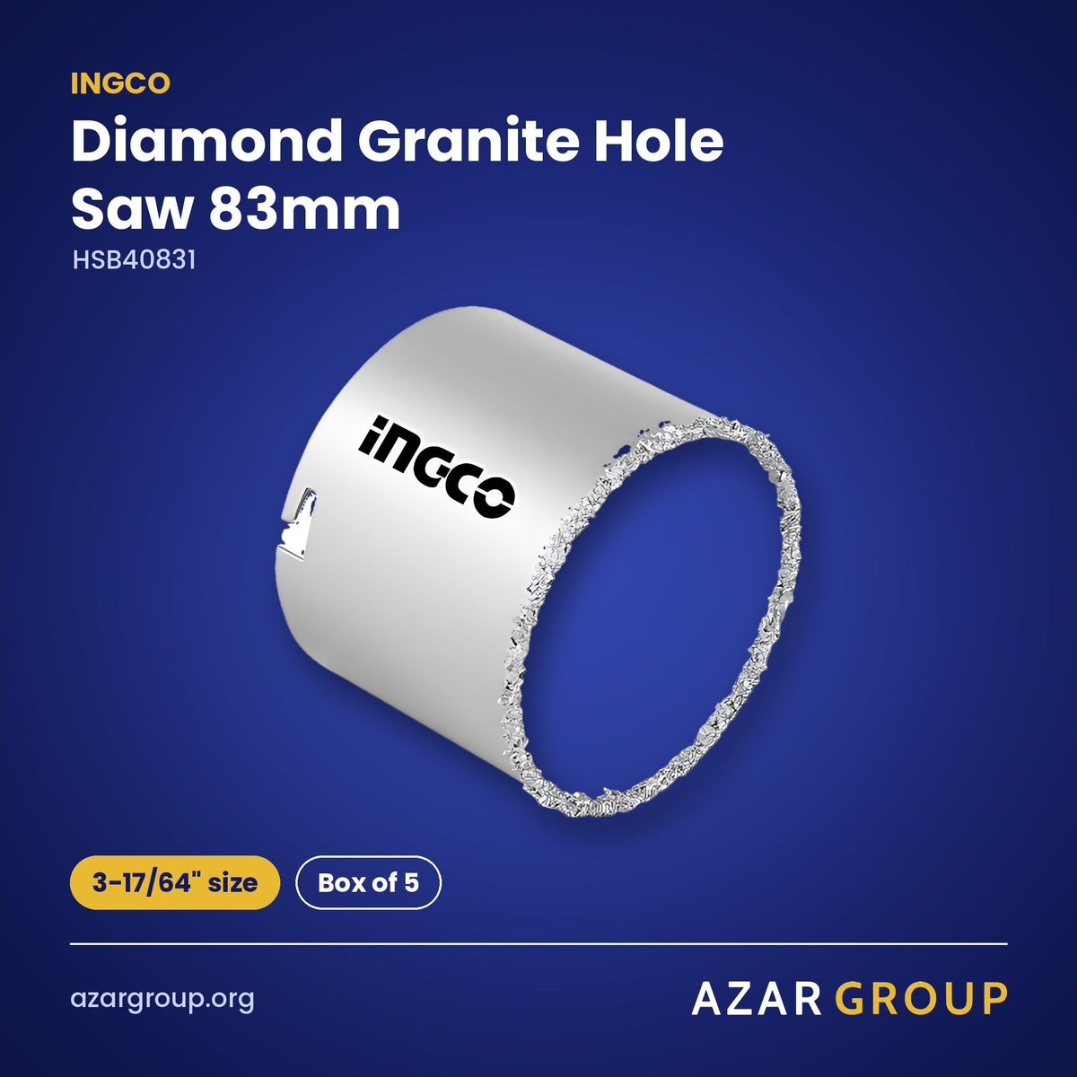 INGCO HSB40831 Diamond Granite Hole Saw 83mm – 3-17/64" size, Box of 5