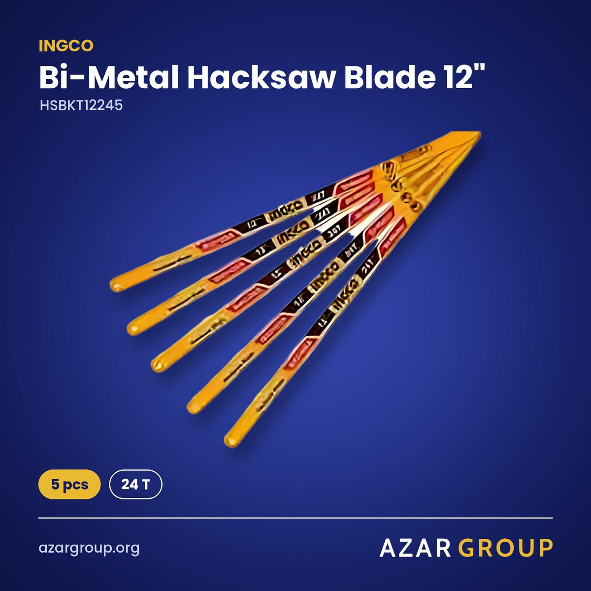 INGCO HSBKT12245 Bi-Metal Hacksaw Blade 12" – 5 pcs, 24 T