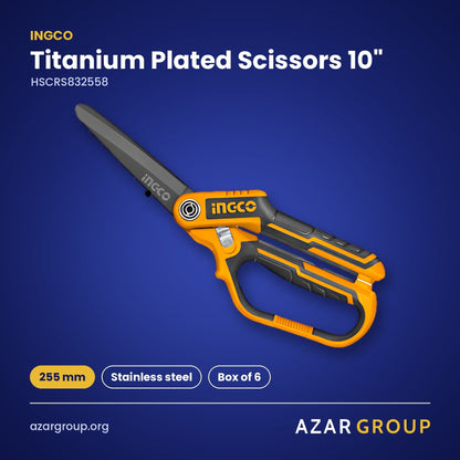 INGCO HSCRS832558 Titanium Plated Scissors 10" – 255 mm, Stainless steel, Box of 6