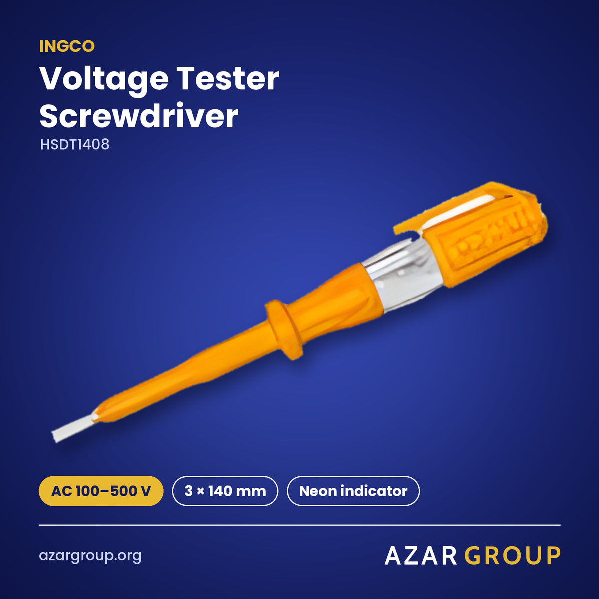 INGCO HSDT1408 Voltage Tester Screwdriver – AC 100–500 V, 3 × 140 mm, Neon indicator