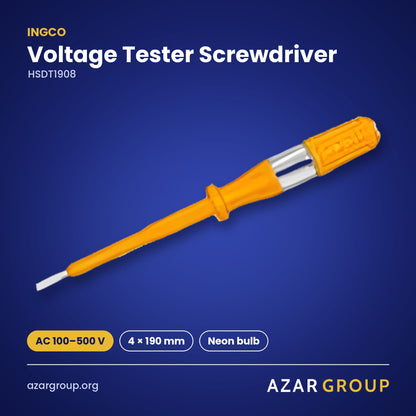 INGCO HSDT1908 Voltage Tester Screwdriver – AC 100–500 V, 4 × 190 mm, Neon bulb