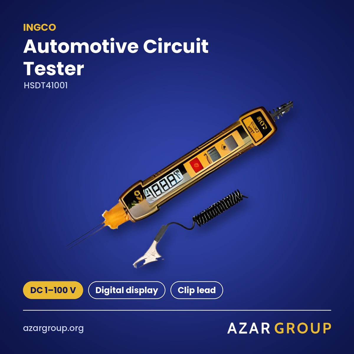 INGCO HSDT41001 Automotive Circuit Tester – DC 1–100 V, Digital display, Clip lead