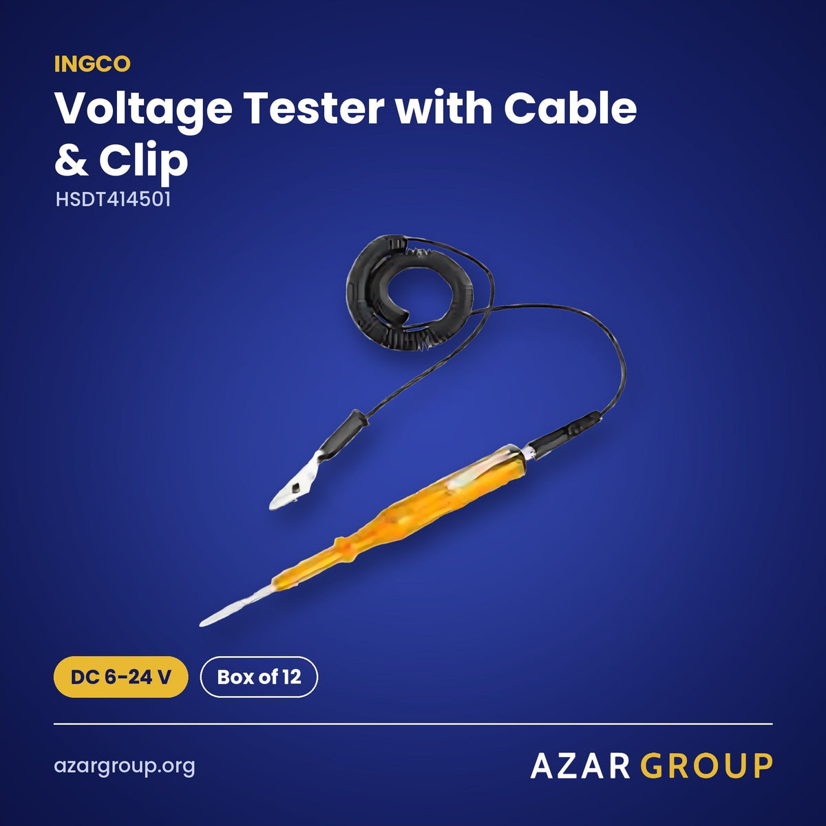 INGCO HSDT414501 Voltage Tester with Cable & Clip – DC 6-24 V, Box of 12