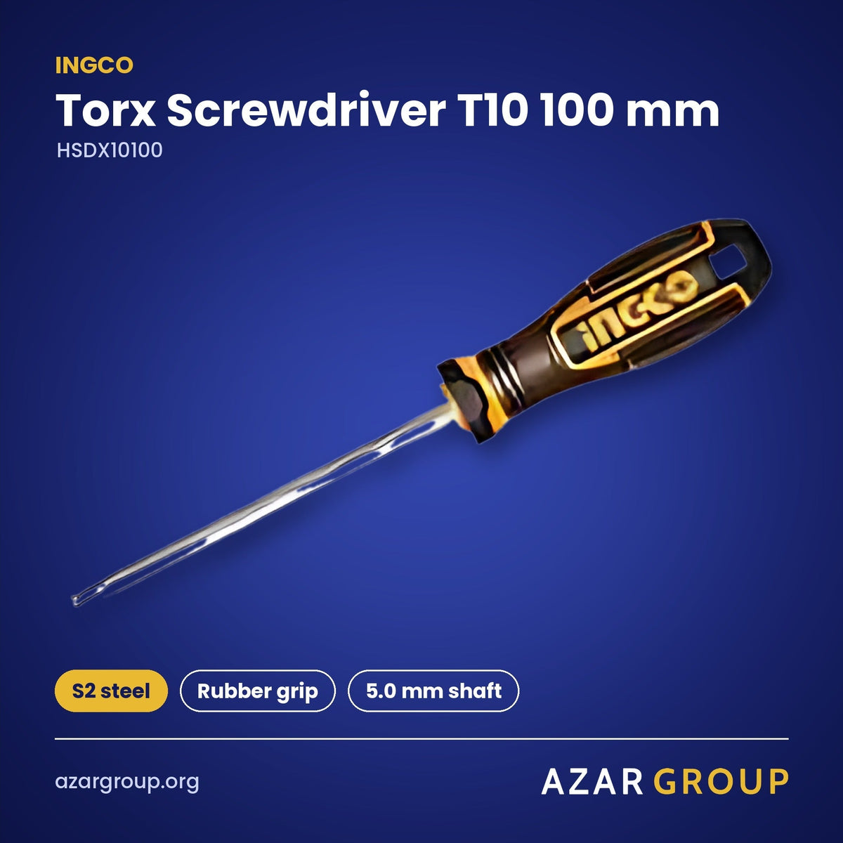 INGCO HSDX10100 Torx Screwdriver T10 100 mm – S2 steel, Rubber grip, 5.0 mm shaft