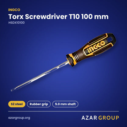 INGCO HSDX10100 Torx Screwdriver T10 100 mm – S2 steel, Rubber grip, 5.0 mm shaft