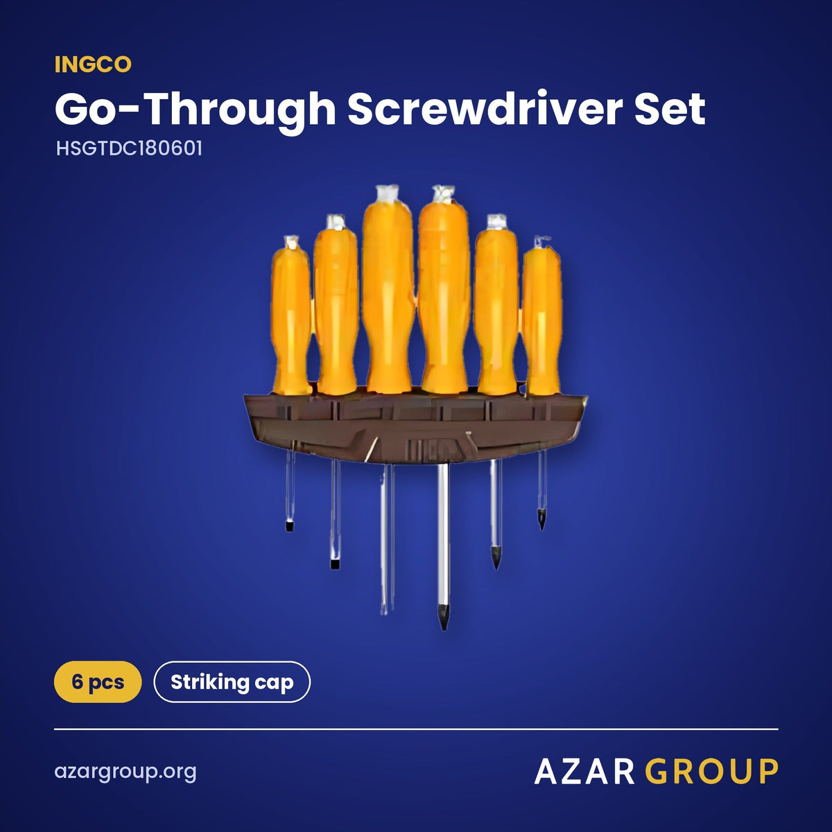 INGCO HSGTDC180601 Go-Through Screwdriver Set – 6 pcs, Striking cap
