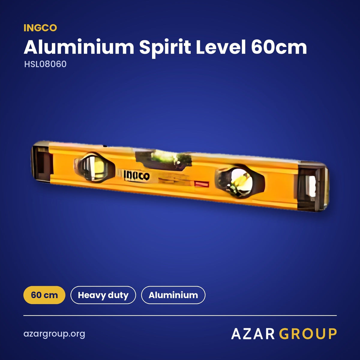 INGCO HSL08060 Aluminium Spirit Level 60cm – 60 cm, Heavy duty, Aluminium