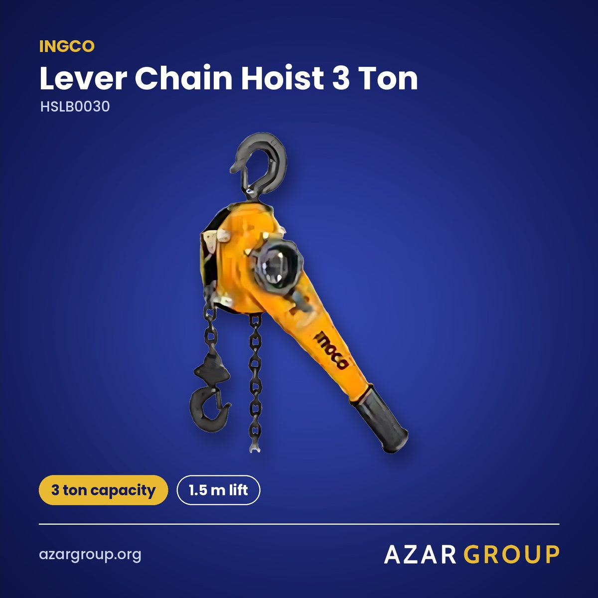 INGCO HSLB0030 Lever Chain Hoist 3 Ton – 3 ton capacity, 1.5 m lift