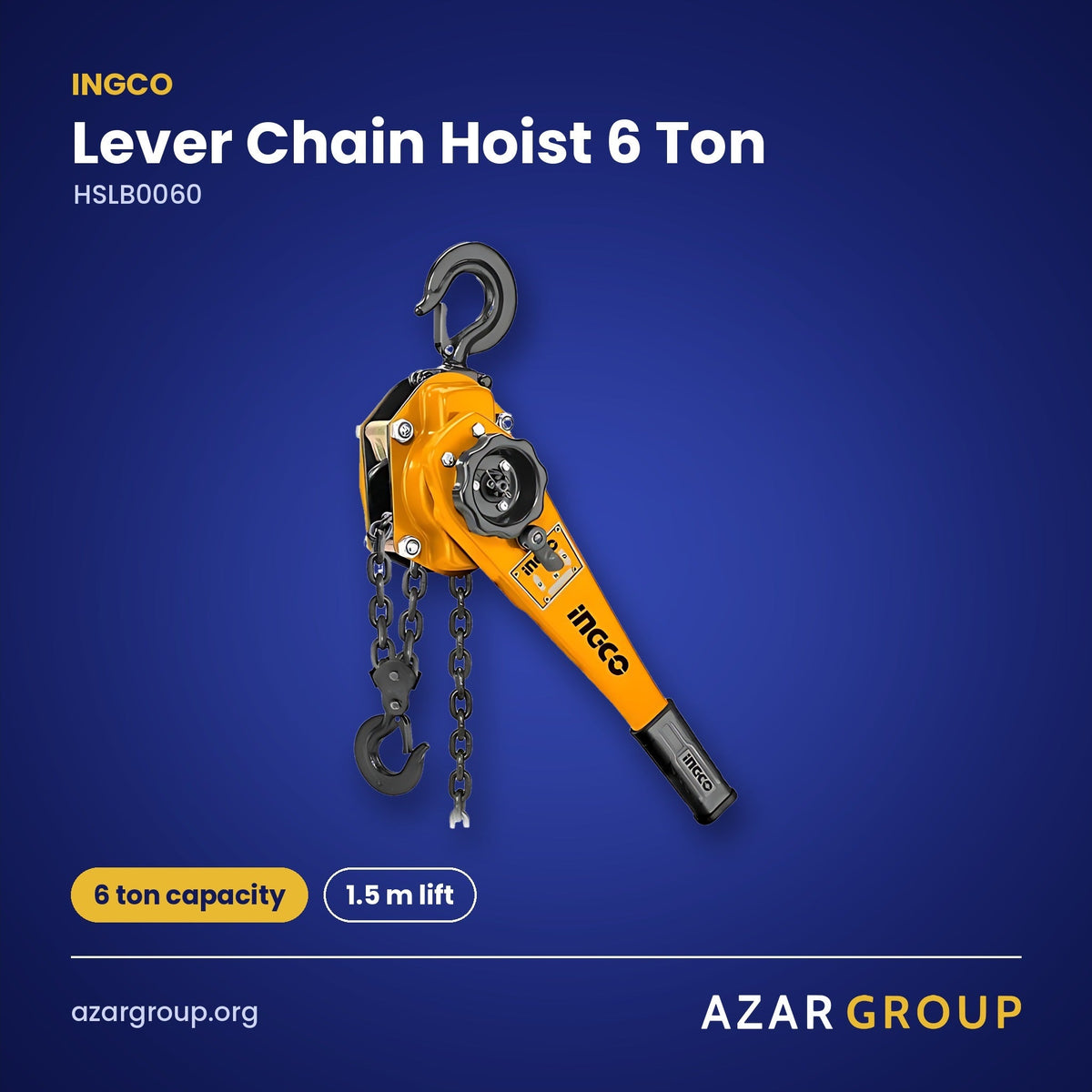 INGCO HSLB0060 Lever Chain Hoist 6 Ton – 6 ton capacity, 1.5 m lift