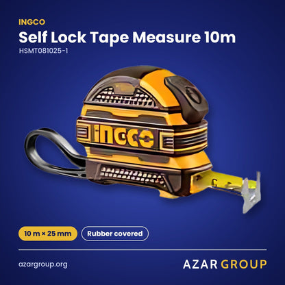 INGCO HSMT081025-1 Self Lock Tape Measure 10m – 10 m × 25 mm, Rubber covered