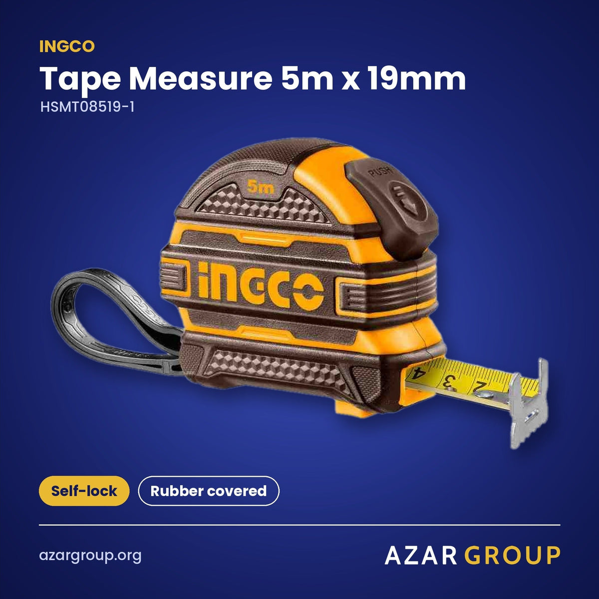INGCO HSMT08519-1 Tape Measure 5m x 19mm – Self-lock, Rubber covered