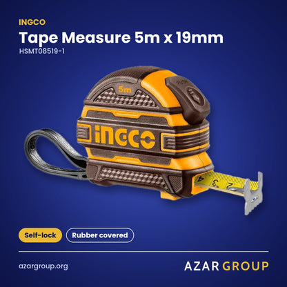 INGCO HSMT08519-1 Tape Measure 5m x 19mm – Self-lock, Rubber covered