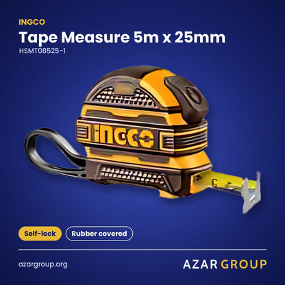INGCO HSMT08525-1 Tape Measure 5m x 25mm – Self-lock, Rubber covered