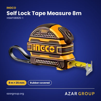 INGCO HSMT08825-1 Self Lock Tape Measure 8m – 8 m × 25 mm, Rubber covered