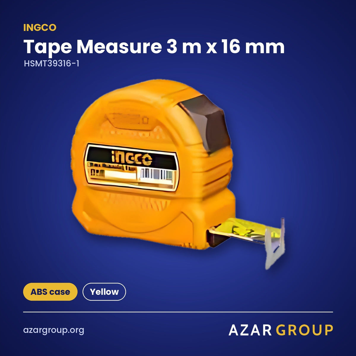 INGCO HSMT39316-1 Tape Measure 3 m x 16 mm – ABS case, Yellow