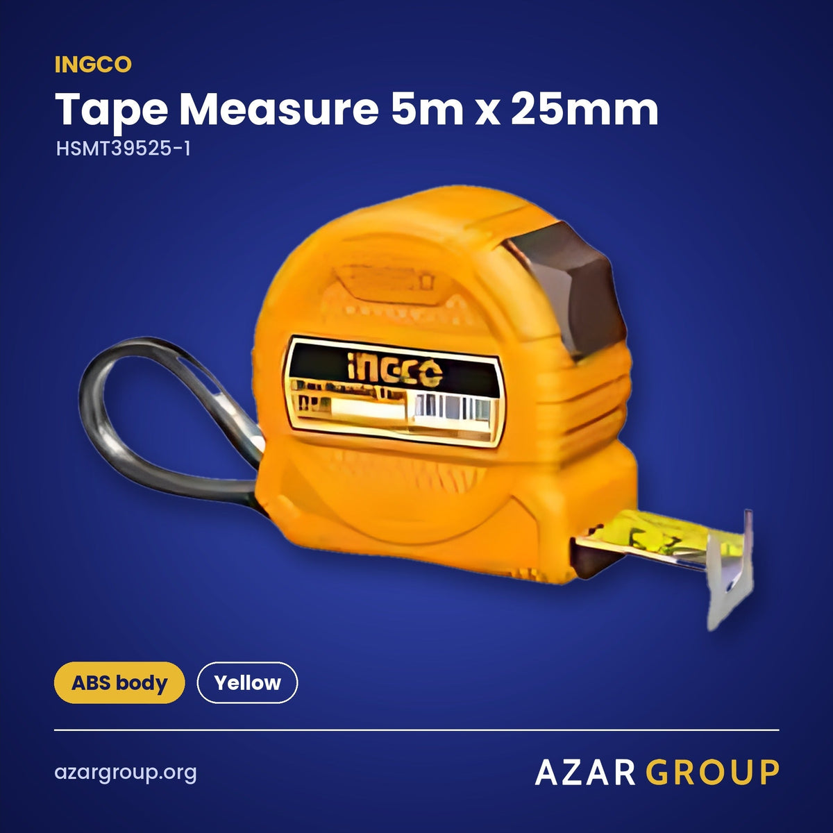 INGCO HSMT39525-1 Tape Measure 5m x 25mm – ABS body, Yellow